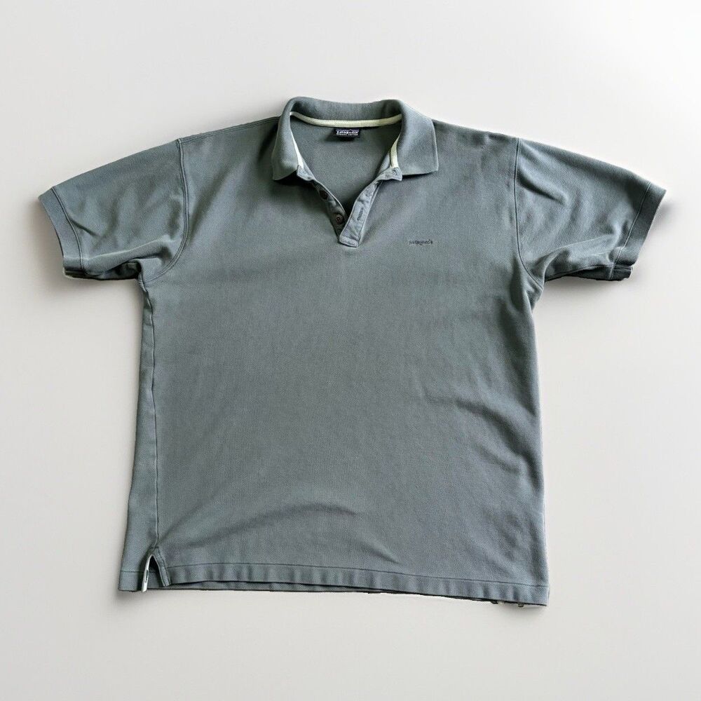 Patagonia Organic Cotton Gray Short Sleeve Polo Shirt Men's Size Large 2002